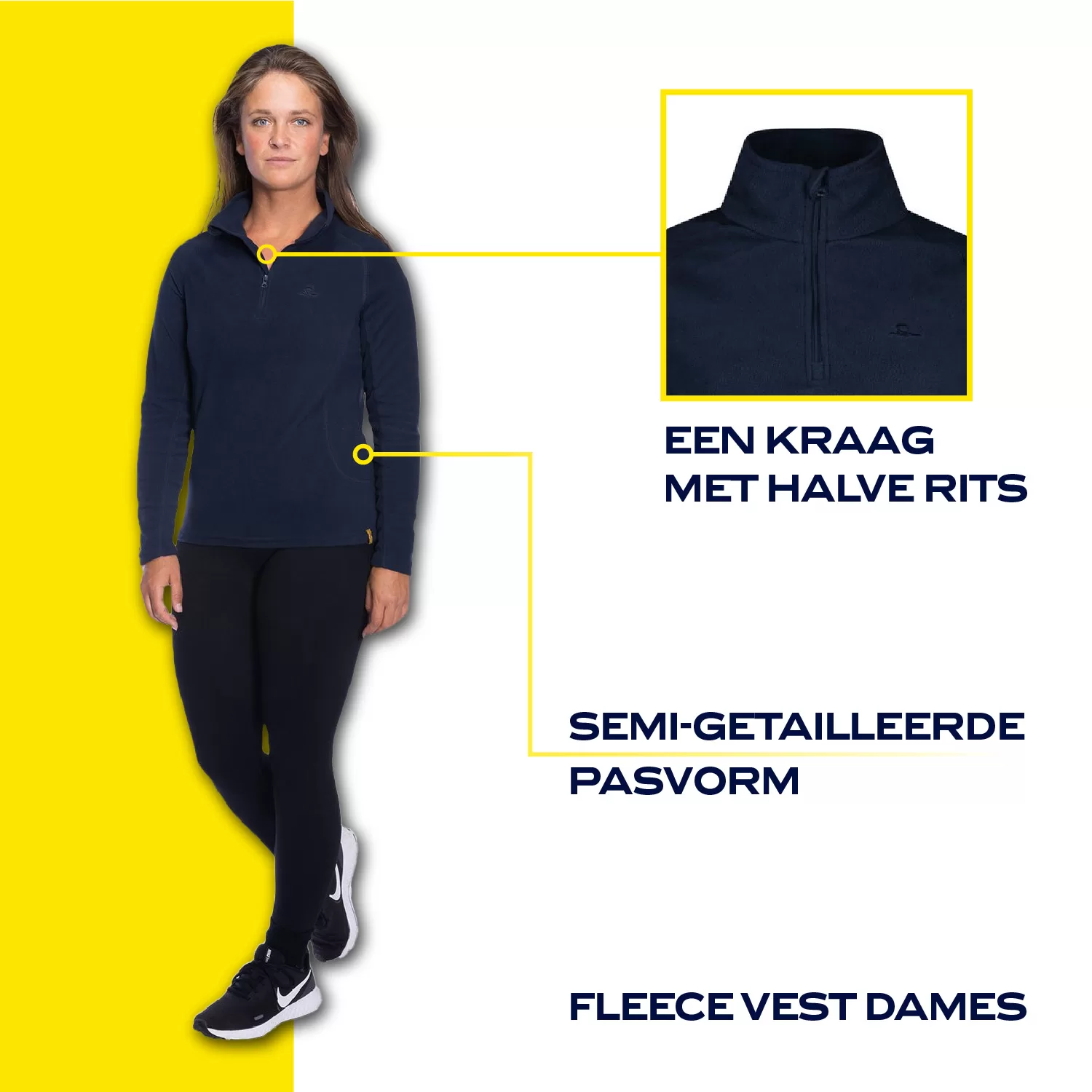 Infographic Fleece Vest Dames Donkerblauw, afbeelding 1